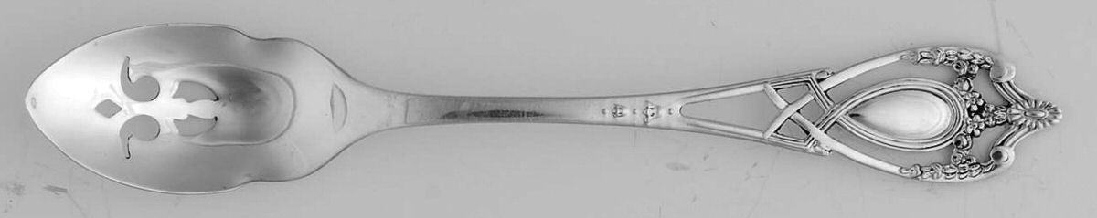 Monticello (Sterling, 1908) Short Handled Olive Spoon with Pierced Bowl by Lunt Silver-1