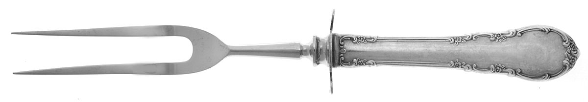 Modern Victorian (Sterling, 1941, No Monos) Lg Carving/Roast Fork-Stn Prong w/Sterling Guard by Lunt Silver-1