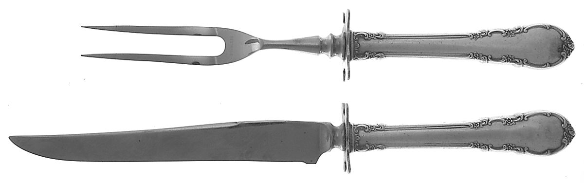 Modern Victorian (Sterling, 1941, No Monos) 2 Piece Small Carving Set W/ Sterling Guard by Lunt Silver-1