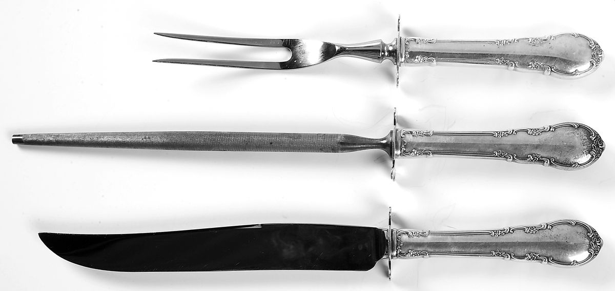 Modern Victorian (Sterling, 1941, No Monos) (3 Pc)Carving Set-Lg Stnbl/Roast w/Sterling Guard by Lunt Silver-1