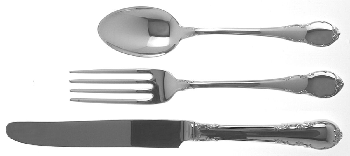 Modern Victorian (Sterling, 1941, No Monos) 3 Piece Youth Set (Knife, Fork & Spoon) by Lunt Silver-1