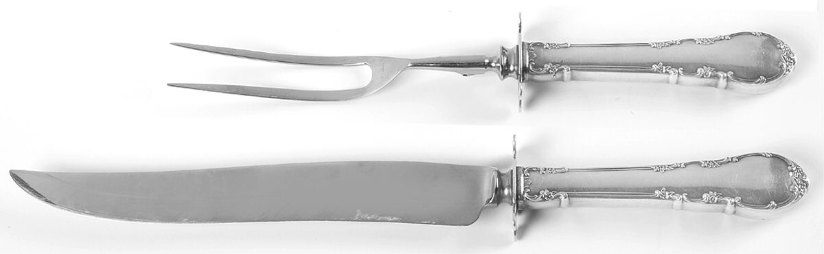 Modern Victorian (Sterling, 1941, No Monos) (2 Pc)Carving Set-Lg Stnbl/Roast w/Sterling Guard by Lunt Silver-1