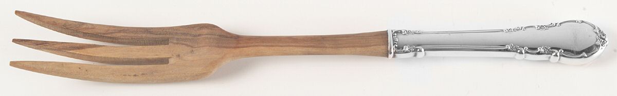 Modern Victorian (Sterling, 1941, No Monos) Salad Serving Fork with Wooden Prongs by Lunt Silver-1
