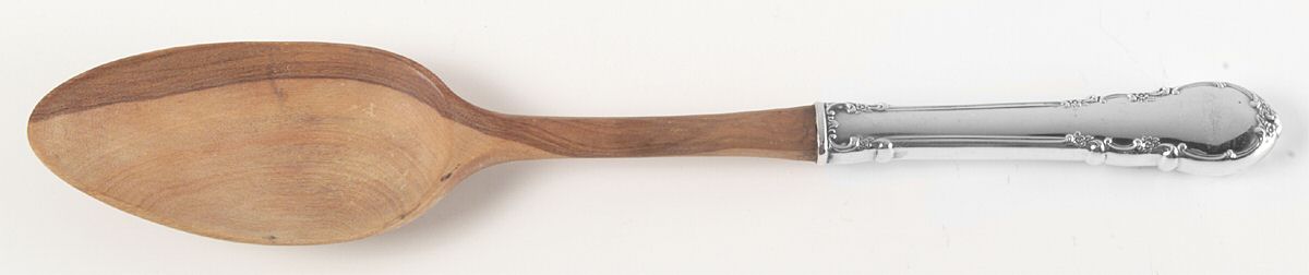 Modern Victorian (Sterling, 1941, No Monos) Salad Serving Spoon with Wooden Bowl by Lunt Silver-1
