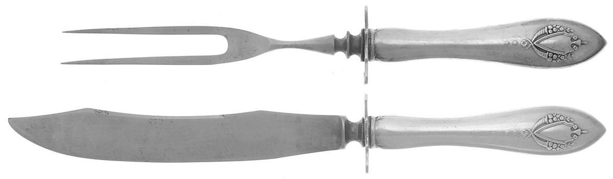 Mount Vernon (Sterling, 1905) 2 Piece Small Carving Set W/ Sterling Guard by Lunt Silver-1