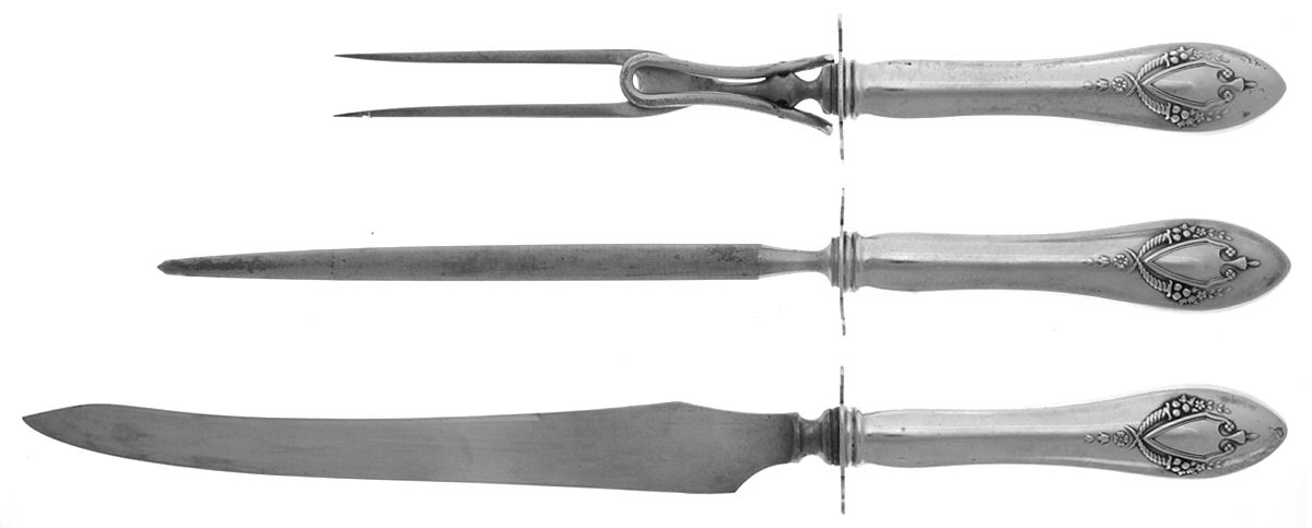 Mount Vernon (Sterling, 1905) (3 Pc)Carving Set-Lg Stnbl/Roast w/Sterling Guard by Lunt Silver-1