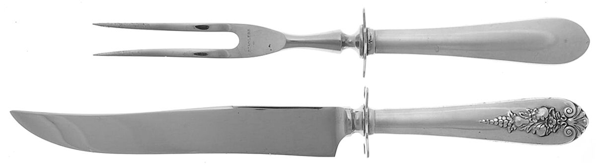 Pendant of Fruit (Sterling, 1939) Small Stainless Blade 2-Piece Steak Carving Set by Lunt Silver-1
