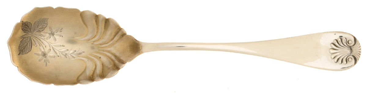 Shell (Sterling, 1888) Large Bright Cut Jelly Spoon by Lunt Silver-1