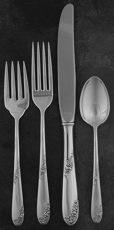 Sweetheart Rose (Sterling, 1951) 4 Piece Place Size Setting by Lunt Silver-1