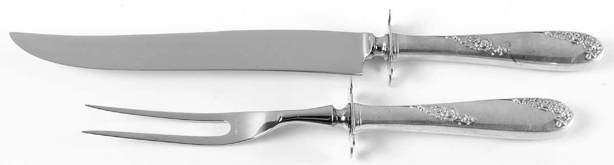 Sweetheart Rose (Sterling, 1951) Large 2-Piece Roast Carving Set w/Stainless Blade by Lunt Silver-1