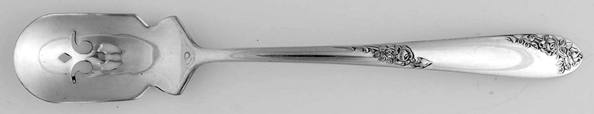 Sweetheart Rose (Sterling, 1951) Short Handled Olive Spoon with Pierced Bowl by Lunt Silver-1