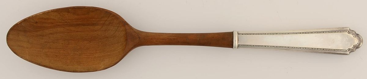 William & Mary (Sterling, 1921, No Monos) Salad Serving Spoon with Wooden Bowl by Lunt Silver-1