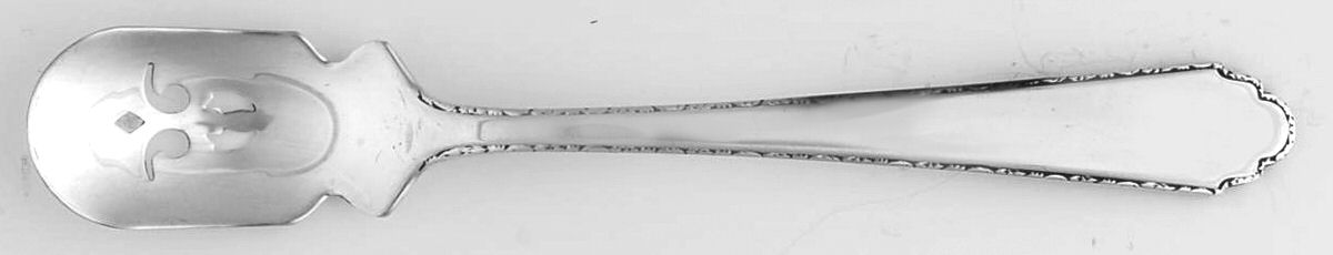 William & Mary (Sterling, 1921, No Monos) Short Handled Olive Spoon with Pierced Bowl by Lunt Silver-1