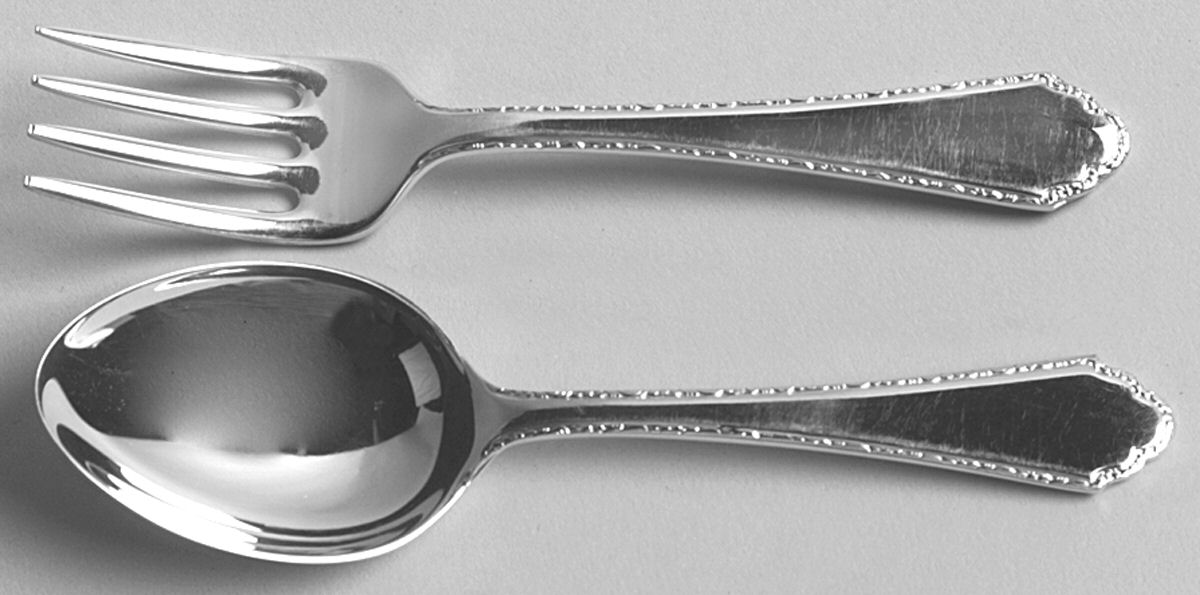 William & Mary (Sterling, 1921, No Monos) 2 Pc Baby Set (BF, BS) by Lunt Silver-1