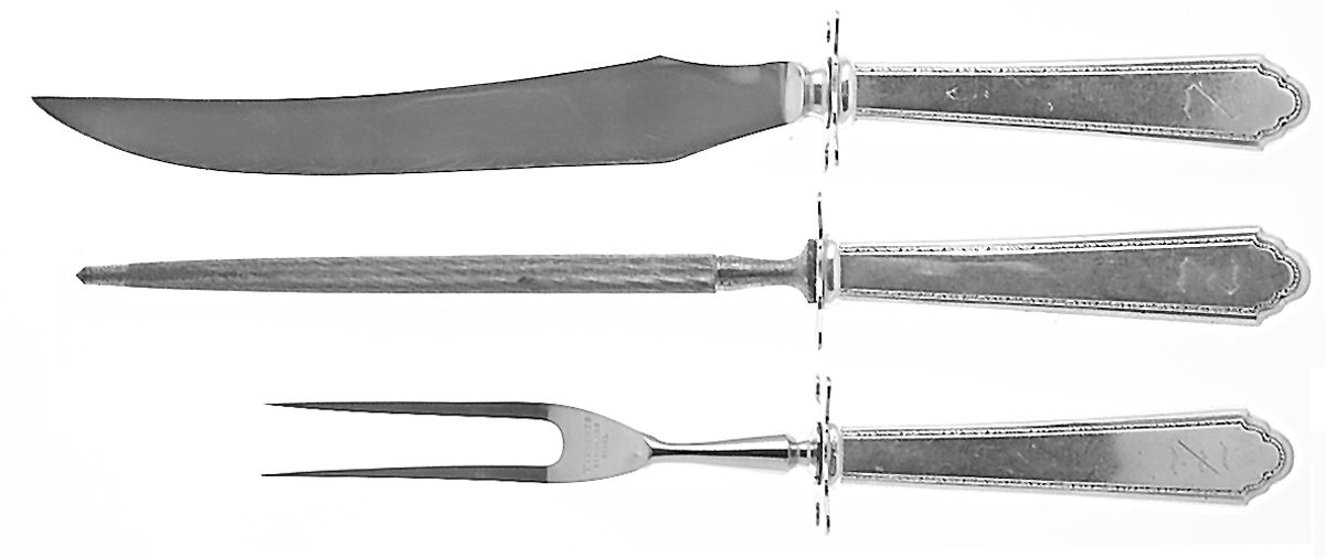 William & Mary (Sterling, 1921, No Monos) Small Steak 3-Piece Carving Set w/Stainless Blade by Lunt Silver-1