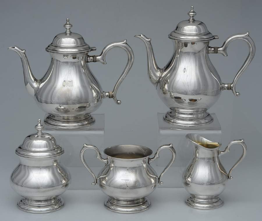 Mid Georgian (Sterling, Hollowware) 5 Piece Tea Set (SCP, STP, SCR, SSU, SWB) by Lunt Silver-1