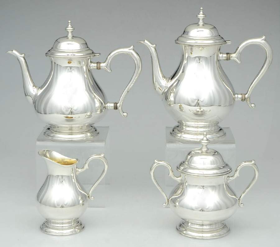 Mid Georgian (Sterling, Hollowware) 4 Piece Tea Set (SCP, STP, SCR, SSU) by Lunt Silver-1