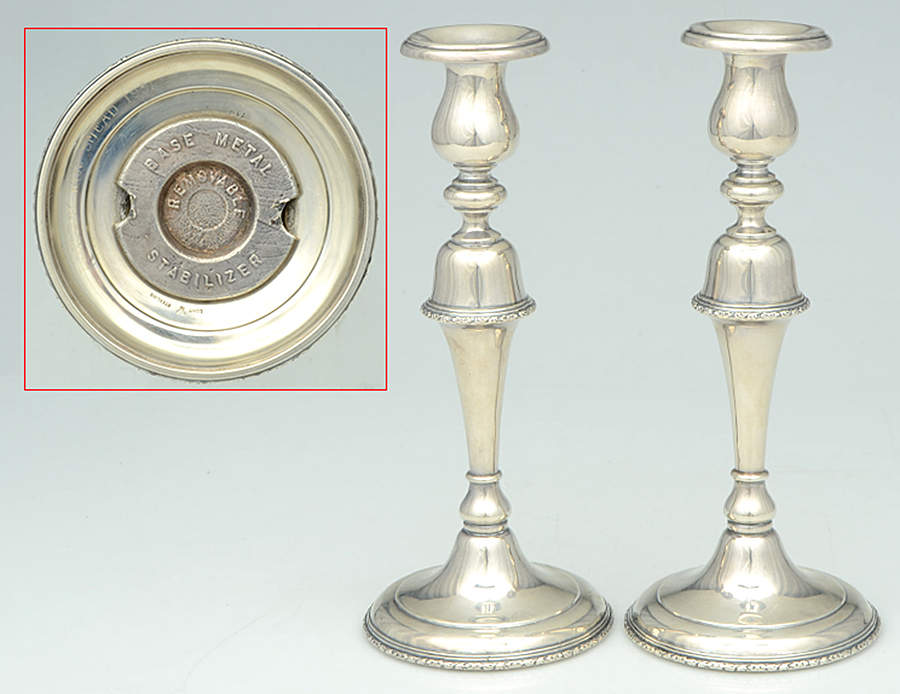 William & Mary (Sterling, Hollowware)  Pair of 9" Weighted Candlesticks by Lunt Silver-1