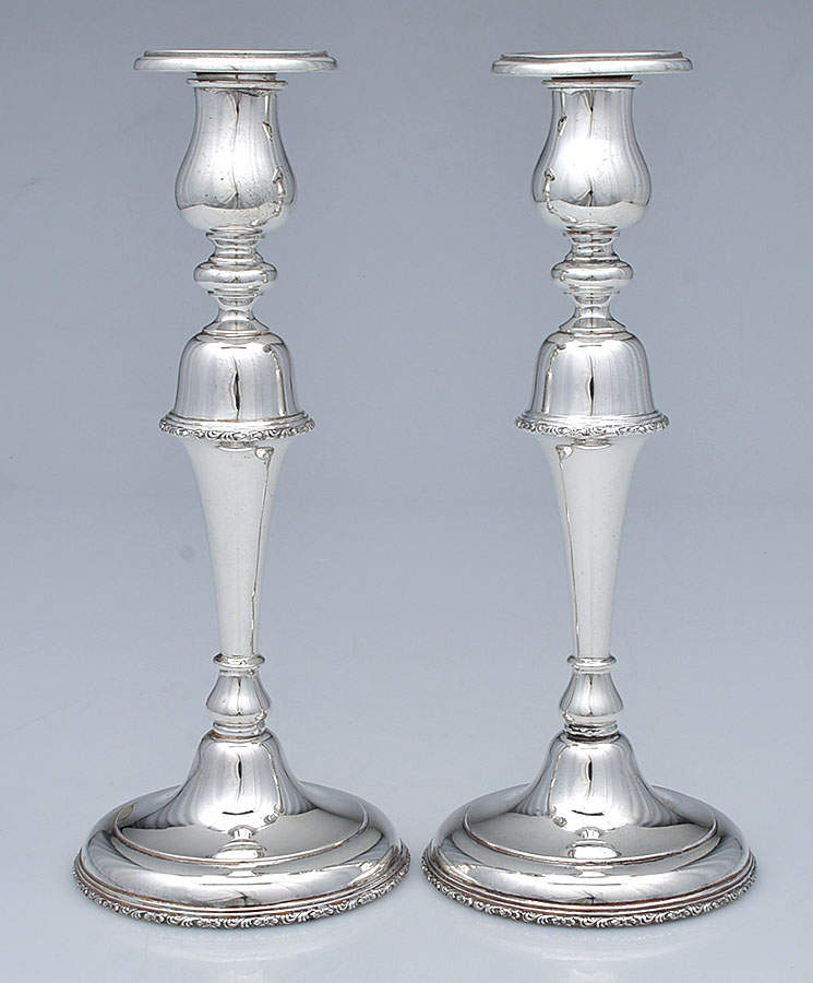 William & Mary (Sterling, Hollowware)  Pair of Metal Weighted Anchor Candlesticks by Lunt Silver-1