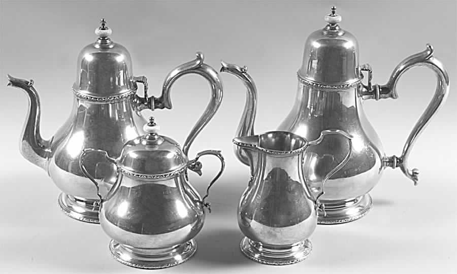 William & Mary (Sterling, Hollowware)  4 Piece Tea Set (SCP, STP, SCR, SSU) by Lunt Silver-1