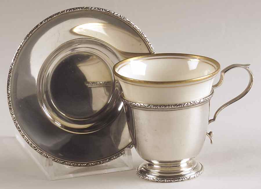 William & Mary (Sterling, Hollowware)  Sterling Demitasse Cup, Saucer and Liner by Lunt Silver-1