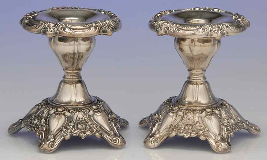 Eloquence (Silverplate, Hollowware) Pair of 4" Console Candleholders by Lunt Silver-1