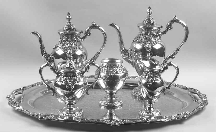 Eloquence (Silverplate, Hollowware) 6-Piece Plated Tea Set (Waste & Tray) by Lunt Silver-1