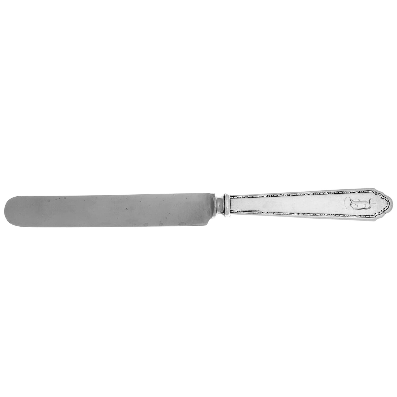 William & Mary (Sterling, Monograms) Blunt Hollow Handle Knife W/Bolster by Lunt Silver-1