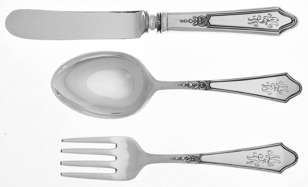 Chateau-Chateau Thierry(Sterling, 1919) (3 Pc) Baby Set (BF,BS,BKSI) by Lunt Silver-1