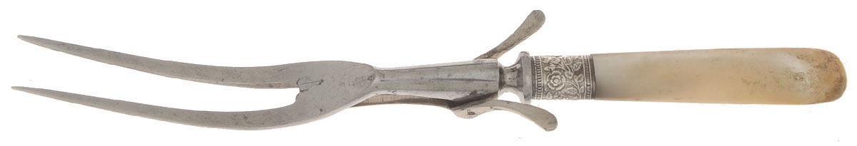Pearl Handle Flatware 1 (Sterling) Large Roast Carving Fork, Silverplate Prongs by Landers, Frary & Clark-1