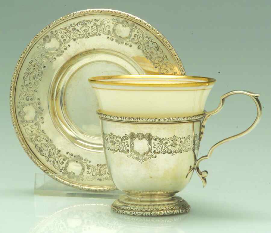Mary II (Sterling, Hollowware) Demitasse Cup and Saucer with Lenox Liner by Lunt Silver-1