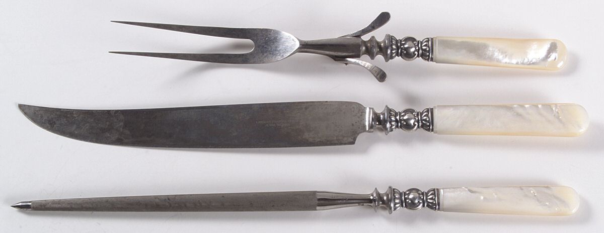 Pearl Handle Flatware 3 (Sterling) Large 3-Piece Roast Carving Set w/ Slvrplate Blade by Landers, Frary & Clark-1