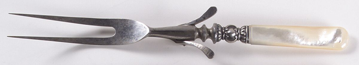 Pearl Handle Flatware 3 (Sterling) Large Roast Carving Fork, Silverplate Prongs by Landers, Frary & Clark-1