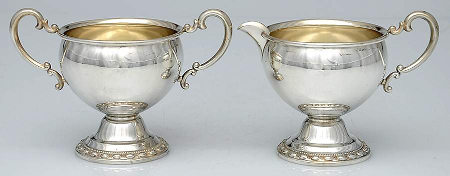 15A (Sterling, Hollowware) Weighted Creamer & Open Sugar Set by La Pierre Silver-1
