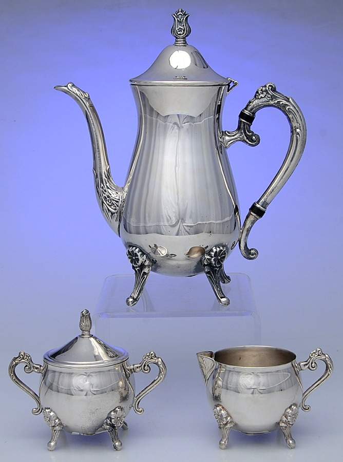 LEO8 (Silverplate, Hollowware) (3 Pc) Coffee Set (PCP,PCR,PSU) by Leonard Silver Mfg Co-1