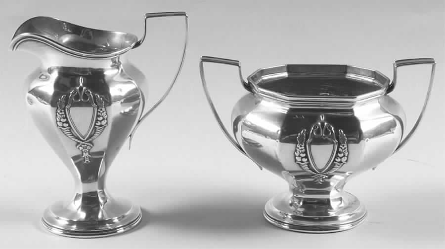 Mount Vernon (Sterling, Hollowware) Mini Sterling Creamer and Open Sugar by Lunt Silver-1