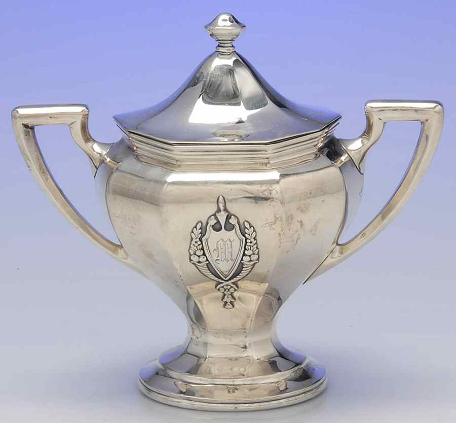 Mount Vernon (Sterling, Hollowware) Sugar Bowl & Lid by Lunt Silver-1
