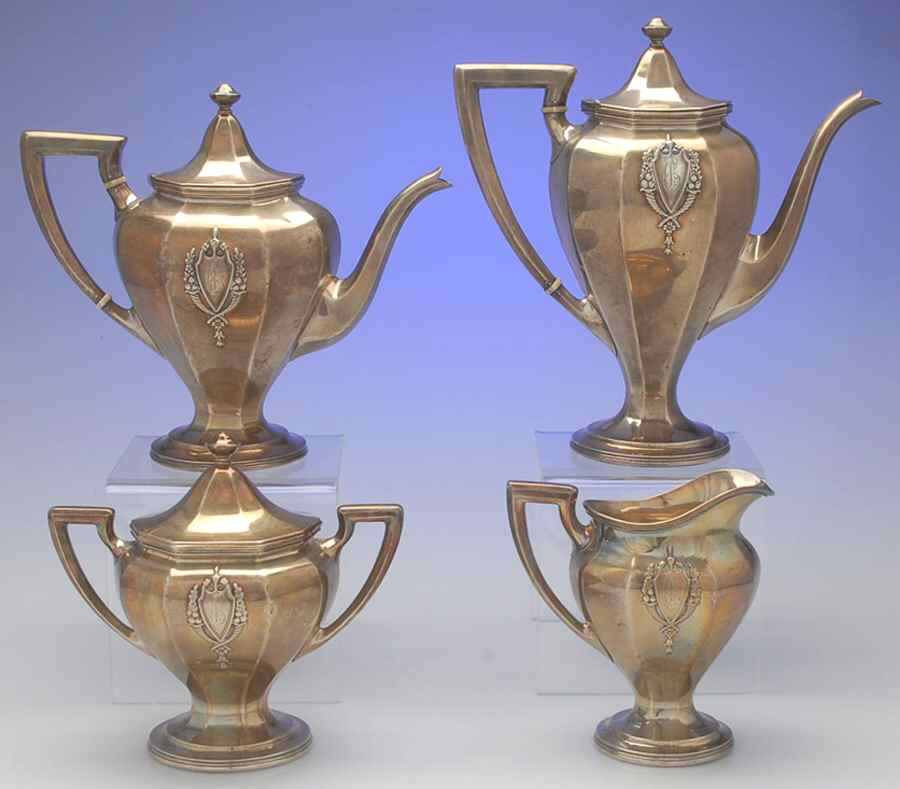 Mount Vernon (Sterling, Hollowware) 4 Piece Tea Set (SCP1, STP1, SCR1, SSU1) by Lunt Silver-1