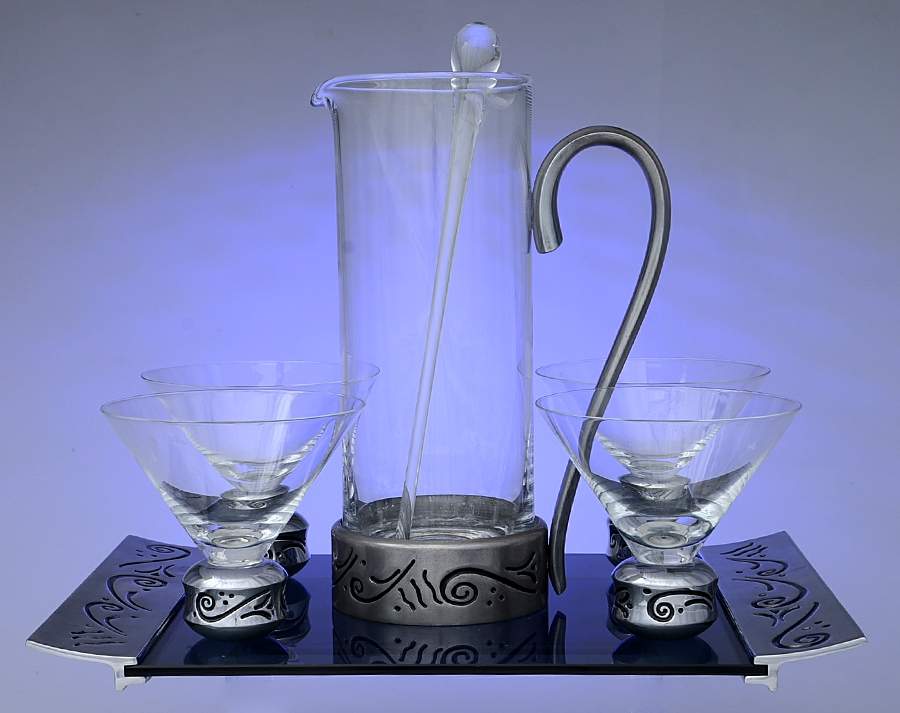 Spyro (Hollowware) (7 Pc) Martini Set (Pitcher,Stirrer,Tray&4 Glasses by Lenox-1
