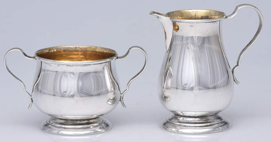 1132 (Sterling, Hollowware) Mini Sterling Creamer and Open Sugar by Lunt Silver-1