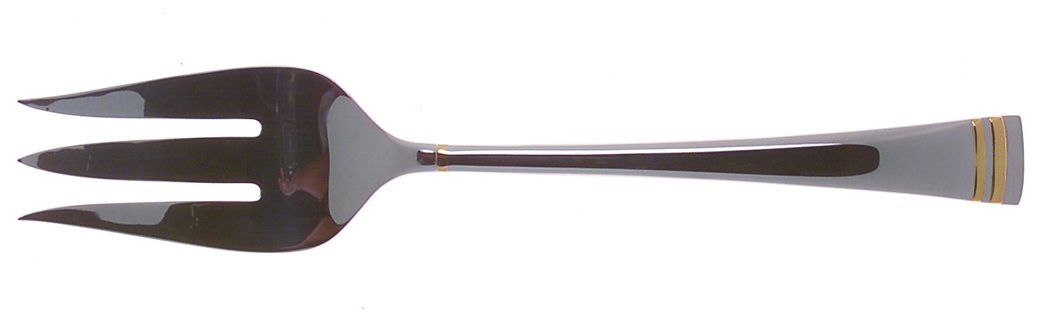 Federal Gold (Stainless, Gold Bands) Medium Solid Cold Meat Serving Fork by Lenox-1