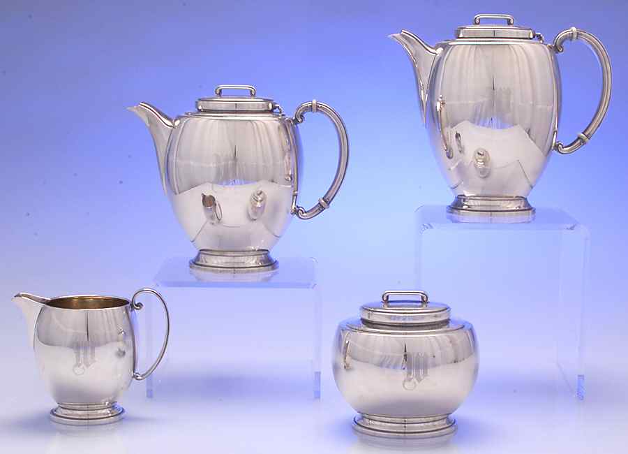 Modern Classic (Sterling, Hollowware) 4 Piece Tea Set (SCP, STP, SCR, SSU) by Lunt Silver-1