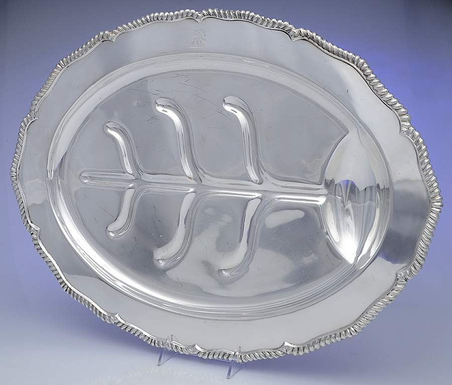 Silverplate Hollowware 20" 4 Toed Meat Platter with Well by Lawrence B Smith -1