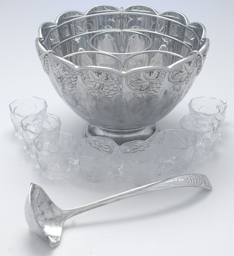 Grape Weave (Hollowware, Other) 11 Piece Punch Set-Bowl, Ladle, 8 Glass Cups & Bottle Hd by Lenox-1