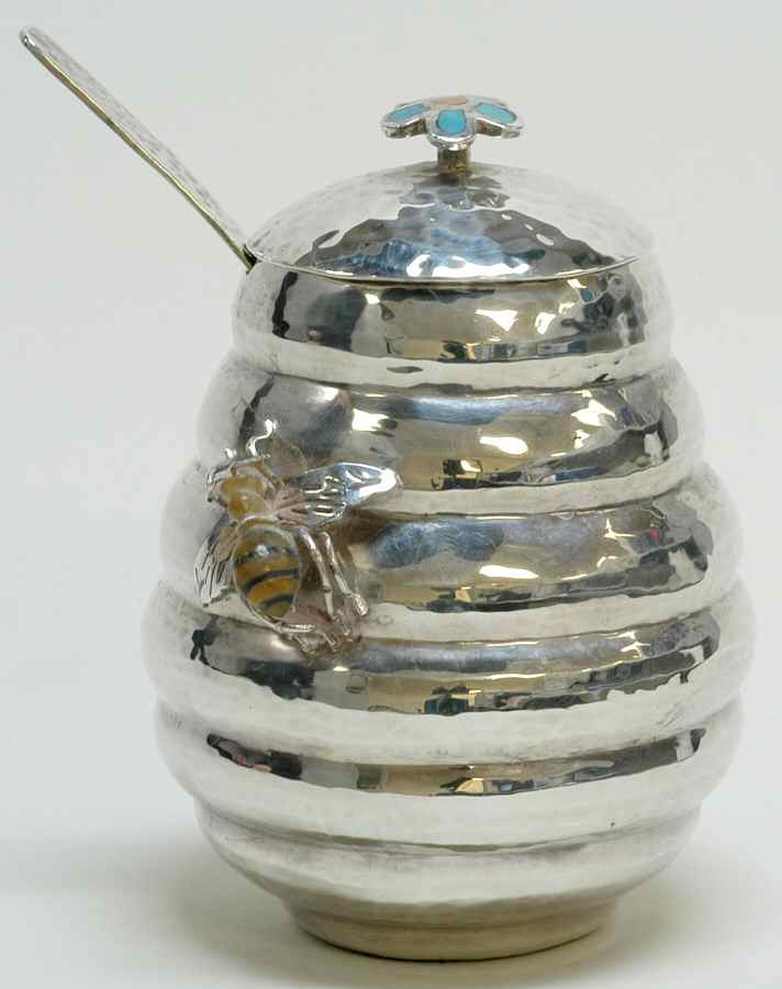 Sterling Hollowware Honey Pot/Beehive with Spoon by Los Castillo-1