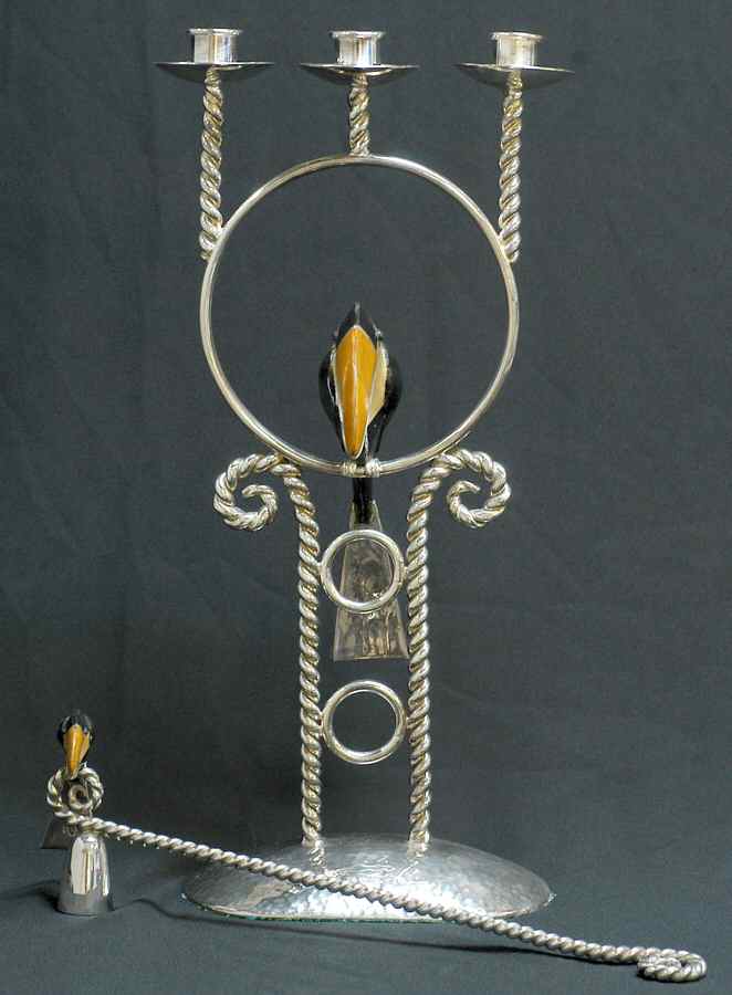 Silverplate Hollowware 16" 3 Light Candelabra W/Snuffer by Los Castillo-1