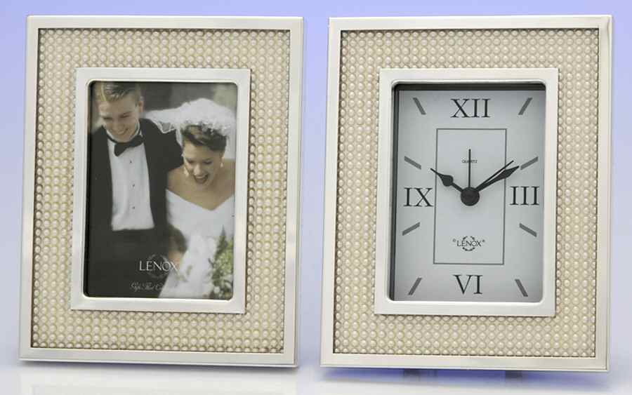Jubilee Pearl (Silverplate, Giftware) Clock & Picture Frame Set (Frame 2 1/4" X 3 1/4") by Lenox-1