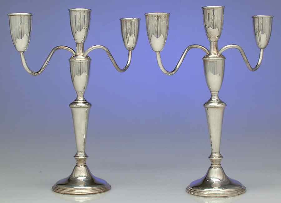 63 (Sterling, Hollowware) Pair of 11" 3-Light Candelabra by Lunt Silver-1