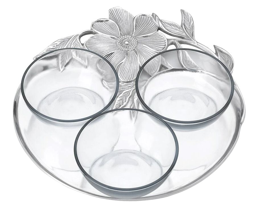 Flora (Hollowware, Aluminum) Round Tray with 3 Glass Bowls by Lenox-1