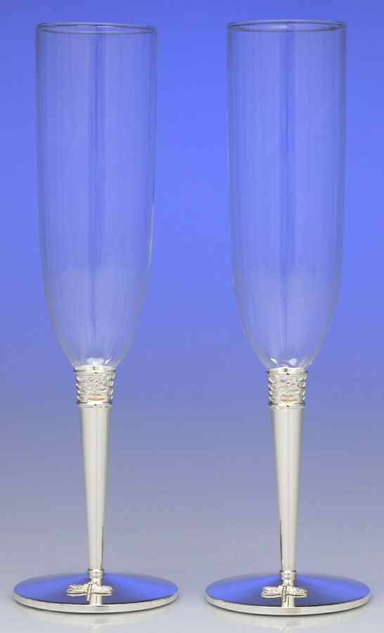 June Lane (Silverplate, Hollowware) Pair of Champagne Flute Glasses by Lenox-1